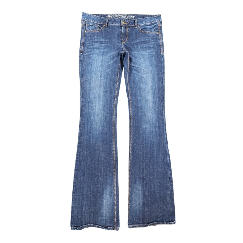 Express Jeans Flare Womens 10 Dark Wash Denim Cotton Blend Low Rise Y2K Boho